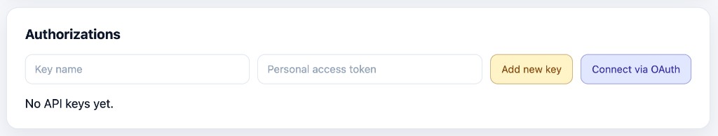 Authorizations section with Connect via OAuth.